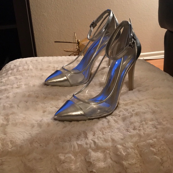 BCBG Shoes - BCBG Silver and Transparent Heels, Size 8!